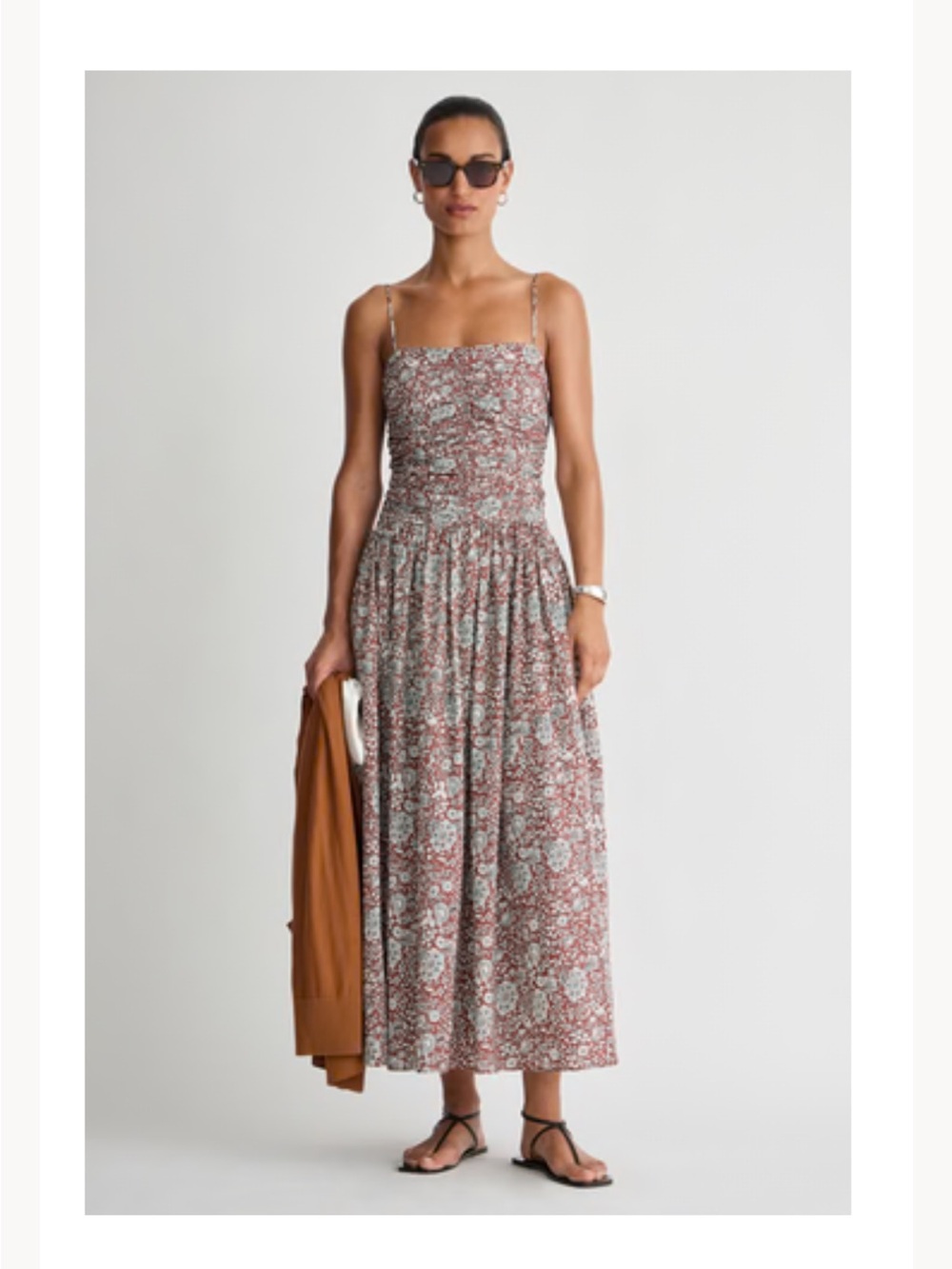 Apiece Apart Rust Floral Spaghetti-Strap Ruched Bodice Maxi Dress
